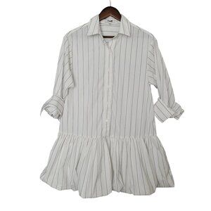 Madewell Bubble-Hem Mini Shirtdress in Pinstripe Poplin Womens Size S Cotton